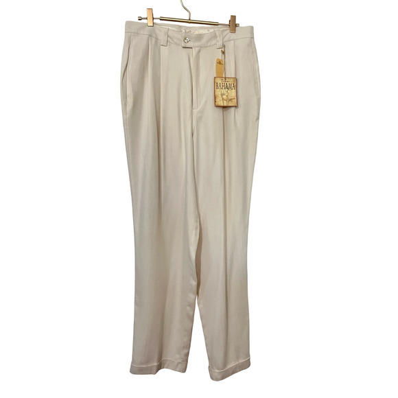 Tommy Bahama Womens Silk Pleated Straight Leg Pants Size 14 White Resort Vacay - Picture 1 of 8